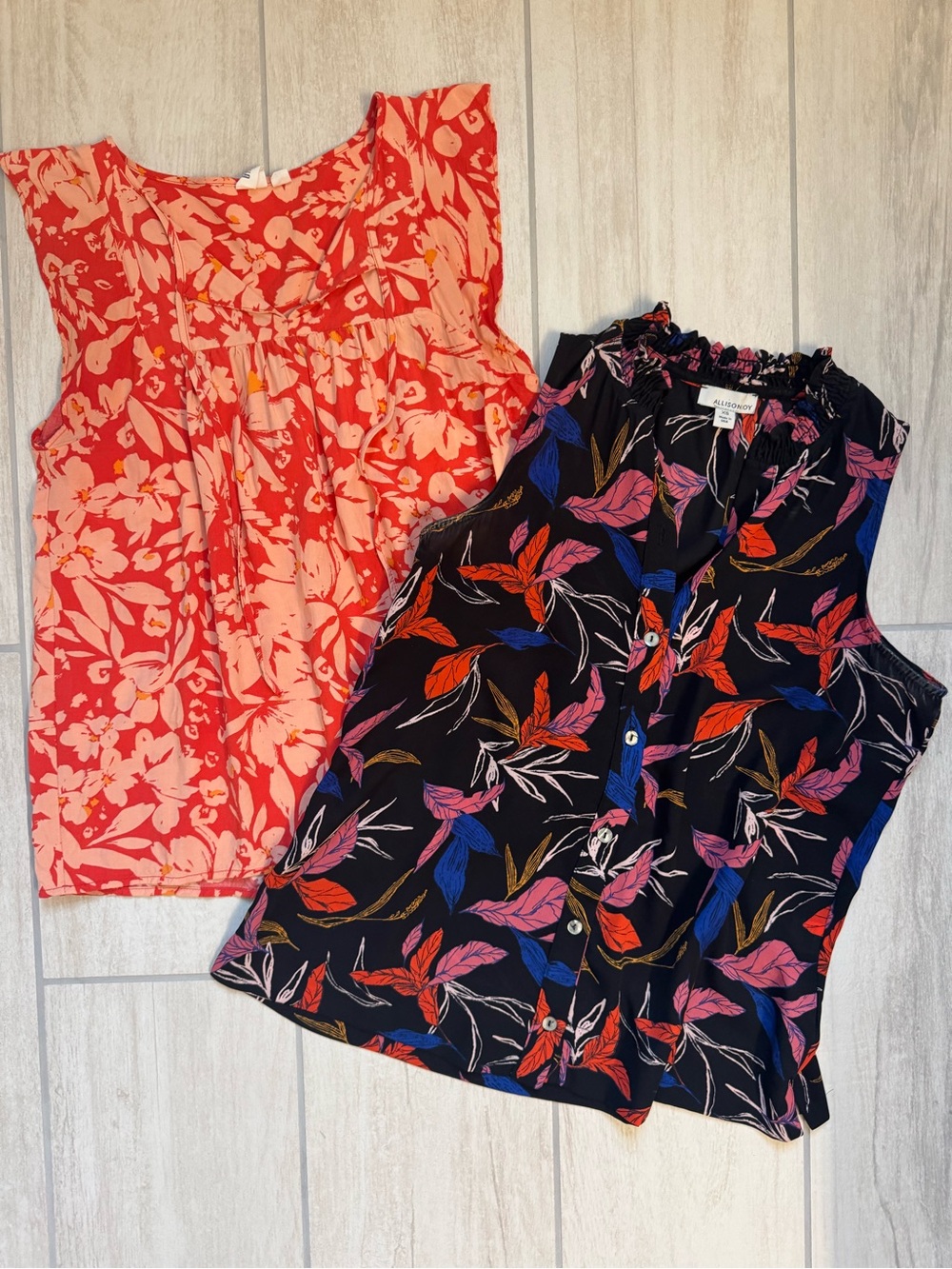 Sleeveless Floral Button-Front Top - Black/Multi 2 pack bundle